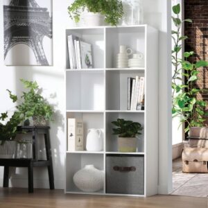 wohnli-moebel-suche-M21045046-1 Regal zur Aufbewahrung mit 8 Fächern - H123 cm - Weiß 30x123x62cm Spanplatte Weiß Calicosy Möbel Wohnzimmermöbel Bücherregale