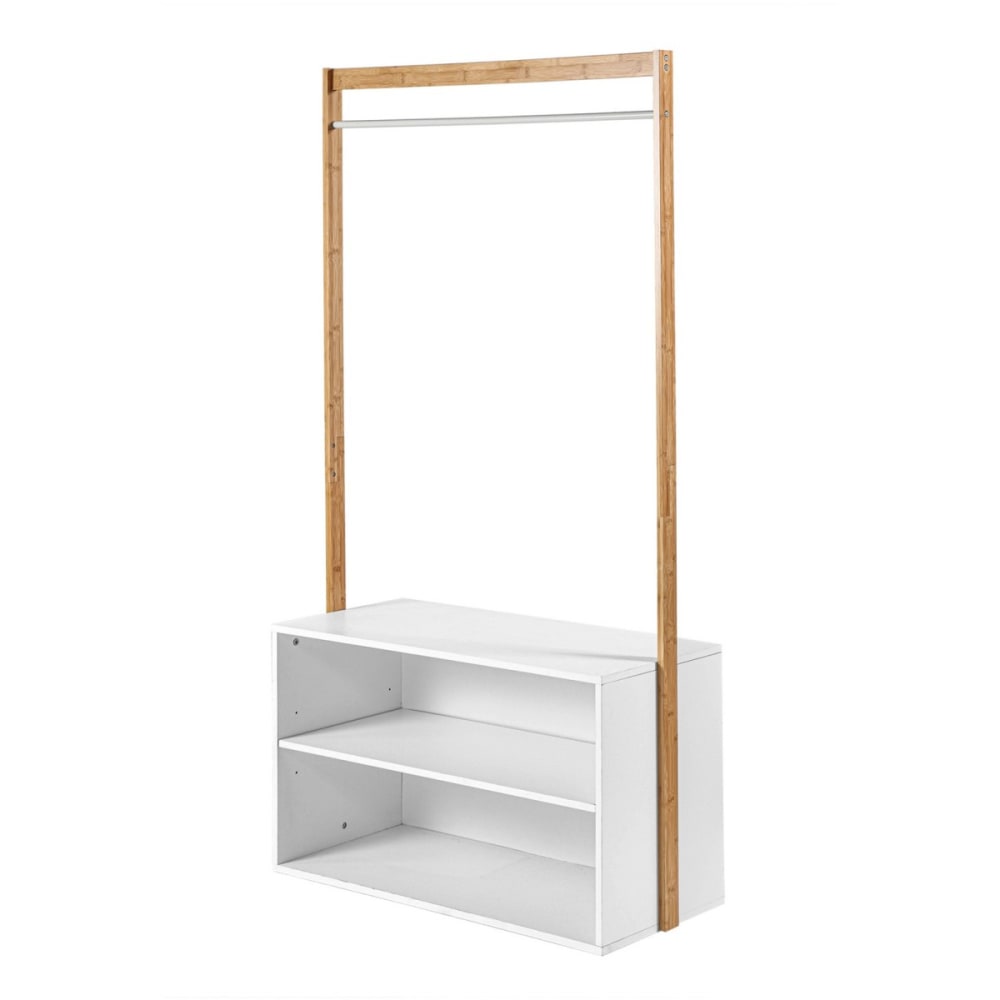 Wohnli Möbelsuche - Garderobenständer mit Stauraum - Weißdekor und Bamboo - L90 cm