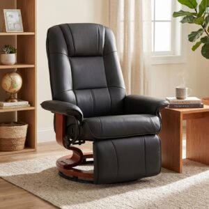 Schwarz-Kunstleder-Dreh-Sessel mit Relaxfunktion & Holz 78x100x87cm PVC - Polyvinlychlorid Schwarz Homcom Sofas und Sessel Sessel, Poufs und Fußbänke Sessel