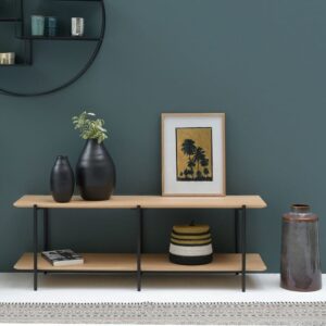 TV-Möbel mit Eichenfurnier und Metallfüßen 120x35x40cm Holz Beige Decoclico Möbel Wohnzimmermöbel TV-Möbel