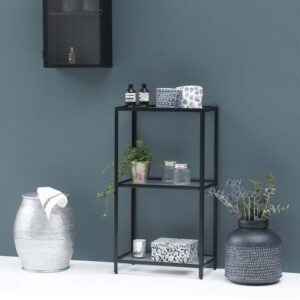 wohnli-moebel-suche-M21054657-1 Bücherregal aus Metall mit Glasplatten 50x90x30cm Glas Schwarz Decoclico Möbel Wohnzimmermöbel Regale