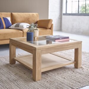 Couchtisch aus massivem Teakholz 80 cm 80x40x80cm Holz Beige BERAH GETAH Möbel Wohnzimmermöbel Couchtische