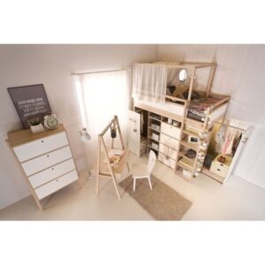 Kommode mit 3 Schubladen und 1 Klapptür - 88x150x60cm Spanplatte Beige Calicosy Möbel Schlafzimmermöbel Kommoden