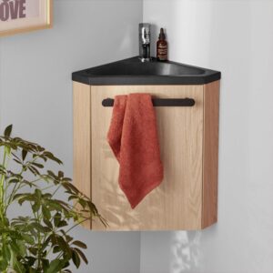 wohnli-moebel-suche-M21059280-1 Eckwaschtisch + Armaturenset 35x53x35cm Spanplatte Braun Mob In Möbel Badezimmermöbel Waschtische