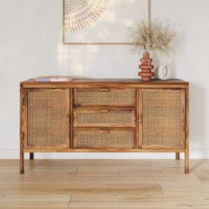 wohnli-moebel-suche-M21059796-1 Sideboard aus Rohrgeflecht mit 2 Türen und 3 Schubladen 150x85x40cm Rohrgeflecht Braun Rendez-Vous Déco Möbel Esszimmermöbel Sideboards, Highboards & niedrige Anrichten