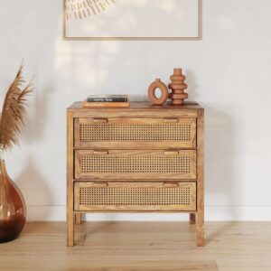 wohnli-moebel-suche-M21059806-1 KOMMODE aus Rattan und Holz mit 3 Schubladen 80x80x40cm Rohrgeflecht Braun Maison Pavane Möbel Schlafzimmermöbel Kommoden