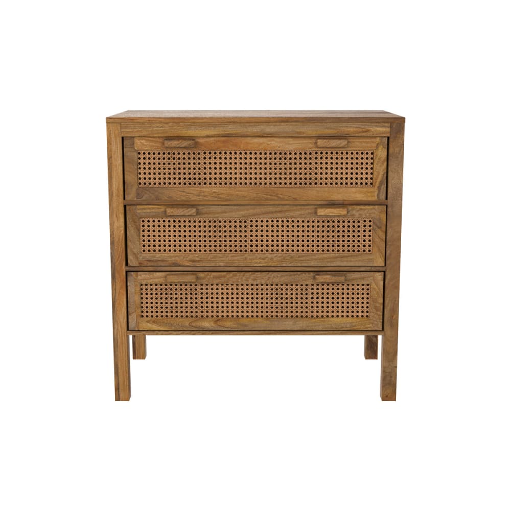 Wohnli Möbelsuche - KOMMODE aus Rattan und Holz mit 3 Schubladen