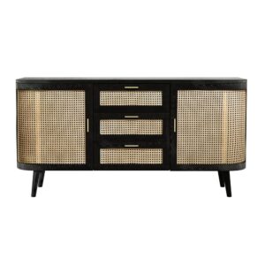 wohnli-moebel-suche-M21061290 Wohnli Möbelsuche - Schwarzer Buffet mit 2 Türen und 3 Schubladen aus Mangoholz und Rattan