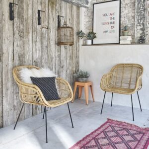 wohnli-moebel-suche-M21062714-1 2 Stühle aus Rattan und Metall 64x92x74cm Rattan Beige BERAH GETAH Sofas und Sessel Sessel, Poufs und Fußbänke Sessel