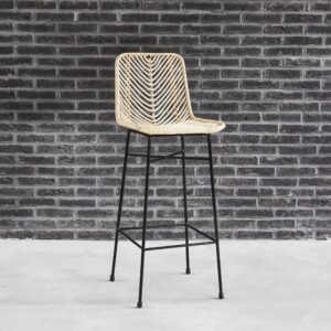 Barhocker aus Rattan und Metall 47x104x40cm Rattan Beige BERAH GETAH Möbel Esszimmermöbel Barhocker