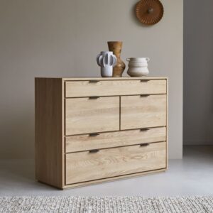 Kommode aus massivem Eichenholz 120x92x45cm Holz Braun Tikamoon Möbel Schlafzimmermöbel Kommoden
