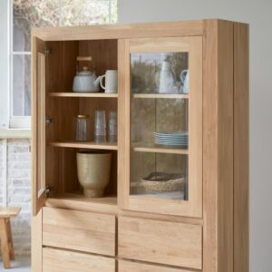wohnli-moebel-suche-M21065562-1 Geschirrschrank aus massivem Eichenholz 120x190x40cm Holz Beige Tikamoon Möbel Esszimmermöbel Vitrine und Vitrinenschrank