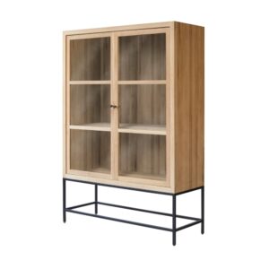Hoher Vitrinenschrank aus massivem Teakholz 120x173x45cm Holz Beige Tikamoon Möbel Esszimmermöbel Vitrine und Vitrinenschrank
