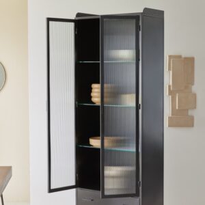 wohnli-moebel-suche-M21065565-1 Hohe Vitrinenschrank aus Metall 72x212x40cm Metall Schwarz Tikamoon Möbel Esszimmermöbel Vitrine und Vitrinenschrank