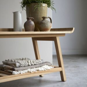 Flache Konsole aus massivem Teakholz 110x50x40cm Holz Beige Tikamoon Möbel Wohnzimmermöbel Konsolentische