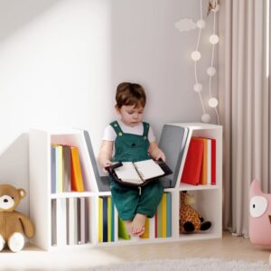 Bibliothèque banc 2 en 1 - 6 casiers coussins inclus 102x61x30cm Spanplatte Grau Homcom Möbel Wohnzimmermöbel Bücherregale