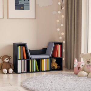 wohnli-moebel-suche-M21066469-1 Bibliothèque banc 2 en 1 - 6 casiers coussins inclus 102x61x30cm Spanplatte Schwarz Homcom Möbel Wohnzimmermöbel Bücherregale