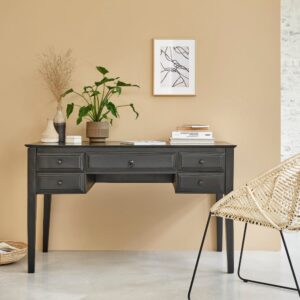 wohnli-moebel-suche-M21068091-1 Schreibtisch aus massivem Mangoholz 130 cm 130x79x130cm Holz Schwarz BERAH GETAH Möbel Büromöbel Schreibtische