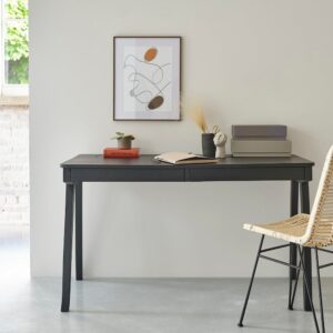 wohnli-moebel-suche-M21068094-1 Schreibtisch 2 Schubladen 3 Nischen aus Mangoholz 130x75x64cm Holz Schwarz BERAH GETAH Möbel Büromöbel Schreibtische