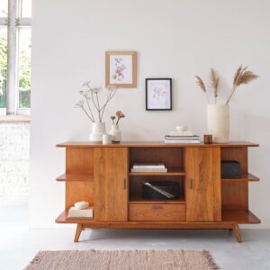 Buffet aus massivem Mindi 180 cm 180x85x180cm Holz Beige BERAH GETAH Möbel Esszimmermöbel Sideboards, Highboards & niedrige Anrichten
