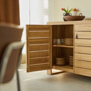 wohnli-moebel-suche-M21070260-1 Buffet aus massivem Teakholz 170 cm 170x90x40cm Holz Beige Tikamoon Möbel Esszimmermöbel Sideboards, Highboards & niedrige Anrichten