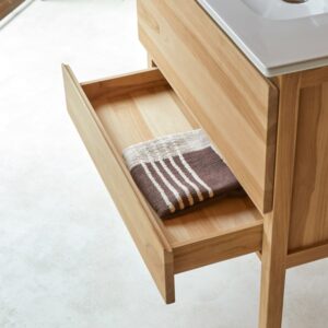 Badezimmermöbel aus massivem Teakholz und Keramik 80 cm 82x90x47cm Holz Braun Tikamoon Möbel Badezimmermöbel Waschtische