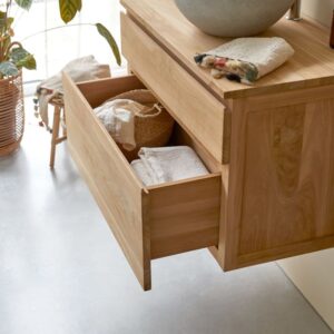 Waschtischunterschrank aus massivem Teakholz 80 cm 80x51x45cm Holz Braun Tikamoon Möbel Badezimmermöbel Waschtische