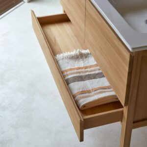 Badezimmermöbel aus massivem Teakholz und Keramik 120 cm 121x90x46cm Holz Beige Tikamoon Möbel Badezimmermöbel Badezimmerschränke