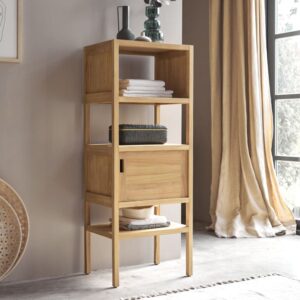 Hochschrank aus massivem Teakholz 54x140x40cm Holz Beige Tikamoon Möbel Badezimmermöbel Bad-Hochschränke