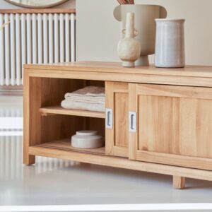 wohnli-moebel-suche-M21070975-1 TV Schrank aus massivem Teakholz 180 cm 180x50x50cm Holz Beige Tikamoon Möbel Wohnzimmermöbel TV-Möbel