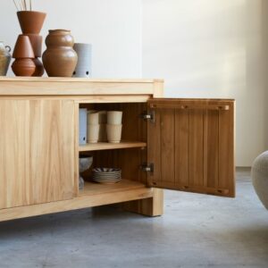 wohnli-moebel-suche-M21080094-1 Buffet aus massivem Teakholz 210 cm 210x70x50cm Holz Beige Tikamoon Möbel Esszimmermöbel Sideboards, Highboards & niedrige Anrichten