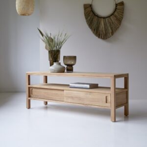 wohnli-moebel-suche-M21080132-1 TV Schrank aus massivem Teakholz 130 cm 130x50x40cm Holz Beige Tikamoon Möbel Wohnzimmermöbel TV-Möbel