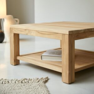 Quadratischer Couchtisch aus massivem Teakholz 80x40x80cm Holz Beige Tikamoon Möbel Wohnzimmermöbel Couchtische