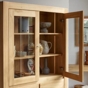 wohnli-moebel-suche-M21080155-1 Geschirrschrank aus massivem Teakholz 120x190x40cm Holz Beige Tikamoon Möbel Esszimmermöbel Vitrine und Vitrinenschrank