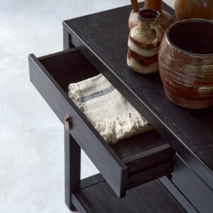 Konsole aus massivem Kiefernholz mit 2 Schubladen 120x80x35cm Holz Schwarz Tikamoon Möbel Wohnzimmermöbel Konsolentische