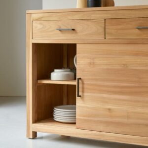 wohnli-moebel-suche-M21080175-1 Buffet aus massivem Teakholz 120 cm 120x85x45cm Holz Beige Tikamoon Möbel Esszimmermöbel Sideboards, Highboards & niedrige Anrichten