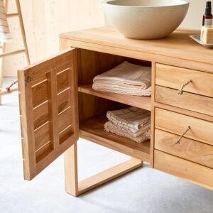 Waschtischunterschrank aus massivem Teakholz 145 cm 145x78x50cm Holz Beige Tikamoon Möbel Badezimmermöbel Badezimmerschränke