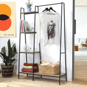 wohnli-moebel-suche-M21083761-1 Garderobenständer mit 1 Regal und 4 Etagen - Holzdekor und schwarz 101x160x35cm Spanplatte Braun Calicosy Möbel Schlafzimmermöbel Kleiderschränke