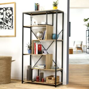 Bücherregal mit Regalen auf 6 Etagen H160 cm - Dekor Dunkles Holz 84x160x34cm Spanplatte Braun Calicosy Möbel Wohnzimmermöbel Bücherregale