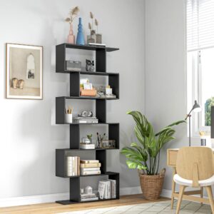 wohnli-moebel-suche-M21083792-1 Zickzack-Bücherregal 80x23x192cm 80x192x23cm Holz Schwarz Homcom Möbel Wohnzimmermöbel Bücherregale