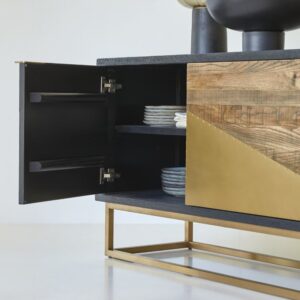 240x77x48cm Holz Schwarz Tikamoon Möbel Wohnzimmermöbel TV-Möbel