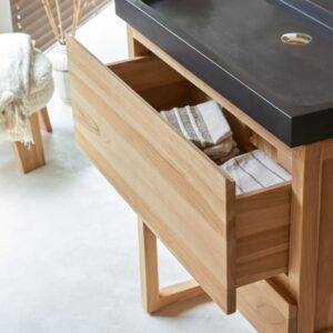 Badezimmermöbel aus massivem Teakholz und Lavastein 80 cm 81x94x46cm Holz Braun Tikamoon Möbel Badezimmermöbel Waschtische