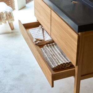 Badezimmermöbel aus massivem Teakholz und Lavastein 120 cm 120x94x46cm Holz Beige Tikamoon Möbel Badezimmermöbel Badezimmerschränke