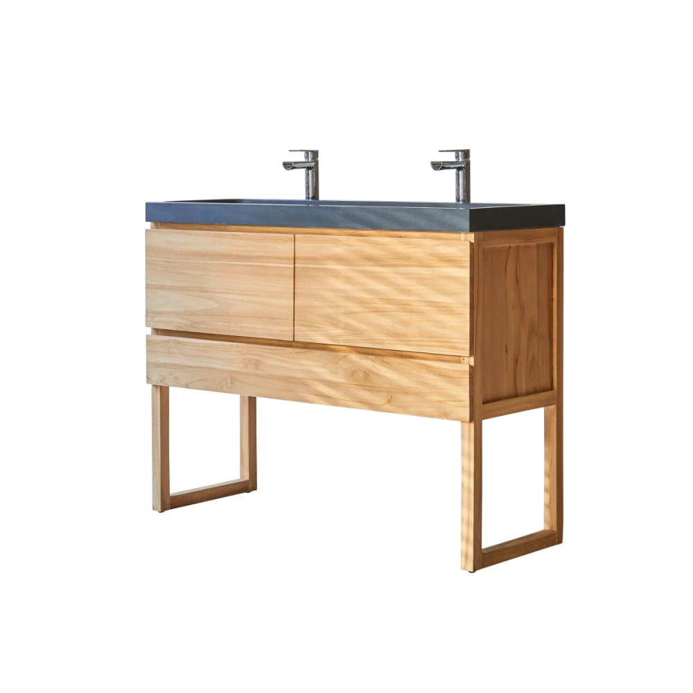 Wohnli Möbelsuche - Badezimmermöbel aus massivem Teakholz und Lavastein 120 cm