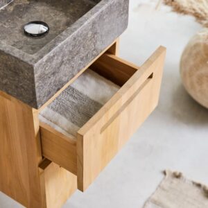 Badezimmermöbel aus massivem Teakholz und Marmor 40 cm 41x66x41cm Holz Beige Tikamoon Möbel Badezimmermöbel Badezimmerschränke