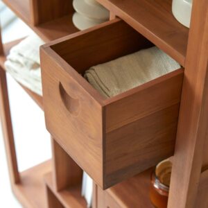 wohnli-moebel-suche-M21087535-1 Bücherregal aus massivem Teak 90x180x40cm Holz Beige Tikamoon Möbel Wohnzimmermöbel Bücherregale