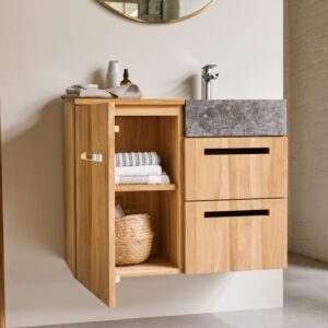 wohnli-moebel-suche-M21087549-1 Badezimmermöbel aus massivem Teakholz und Marmor 85 cm 83x66x41cm Holz Beige Tikamoon Möbel Badezimmermöbel Badezimmerschränke