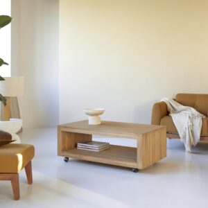 Rechteckiger Couchtisch aus massivem Teakholz 110x40x60cm Holz Beige Tikamoon Möbel Wohnzimmermöbel Couchtische