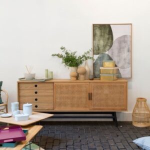Eichenbuffet mit 2 Türen und 2 Schubladen Beige 180x76x40cm Holz Beige Robin des Bois Möbel Esszimmermöbel Sideboards, Highboards & niedrige Anrichten
