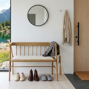 Bank aus massivem Eichenholz 108x81x52cm Holz Beige Robin des Bois Möbel Esszimmermöbel Sitzbank und Holzbank
